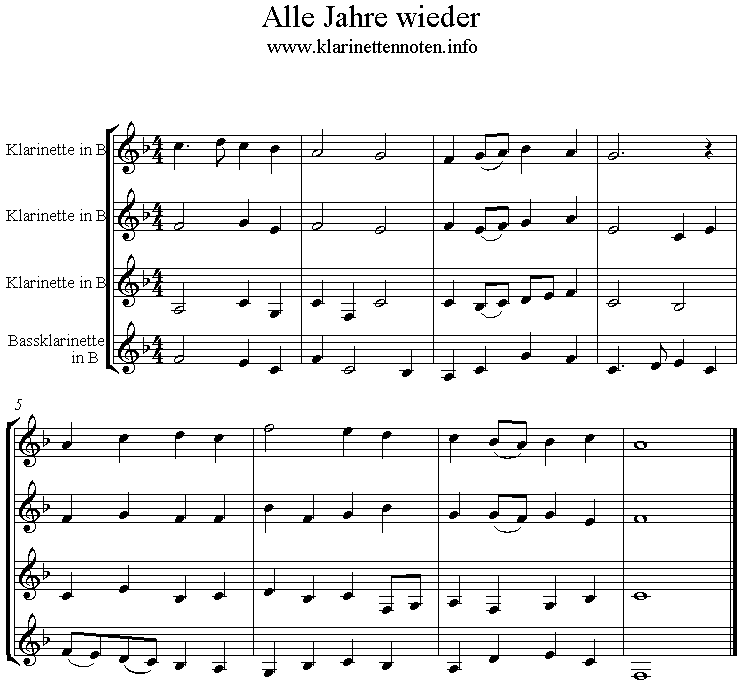 Alle Jahre wieder, Noten Klarinettenquartett